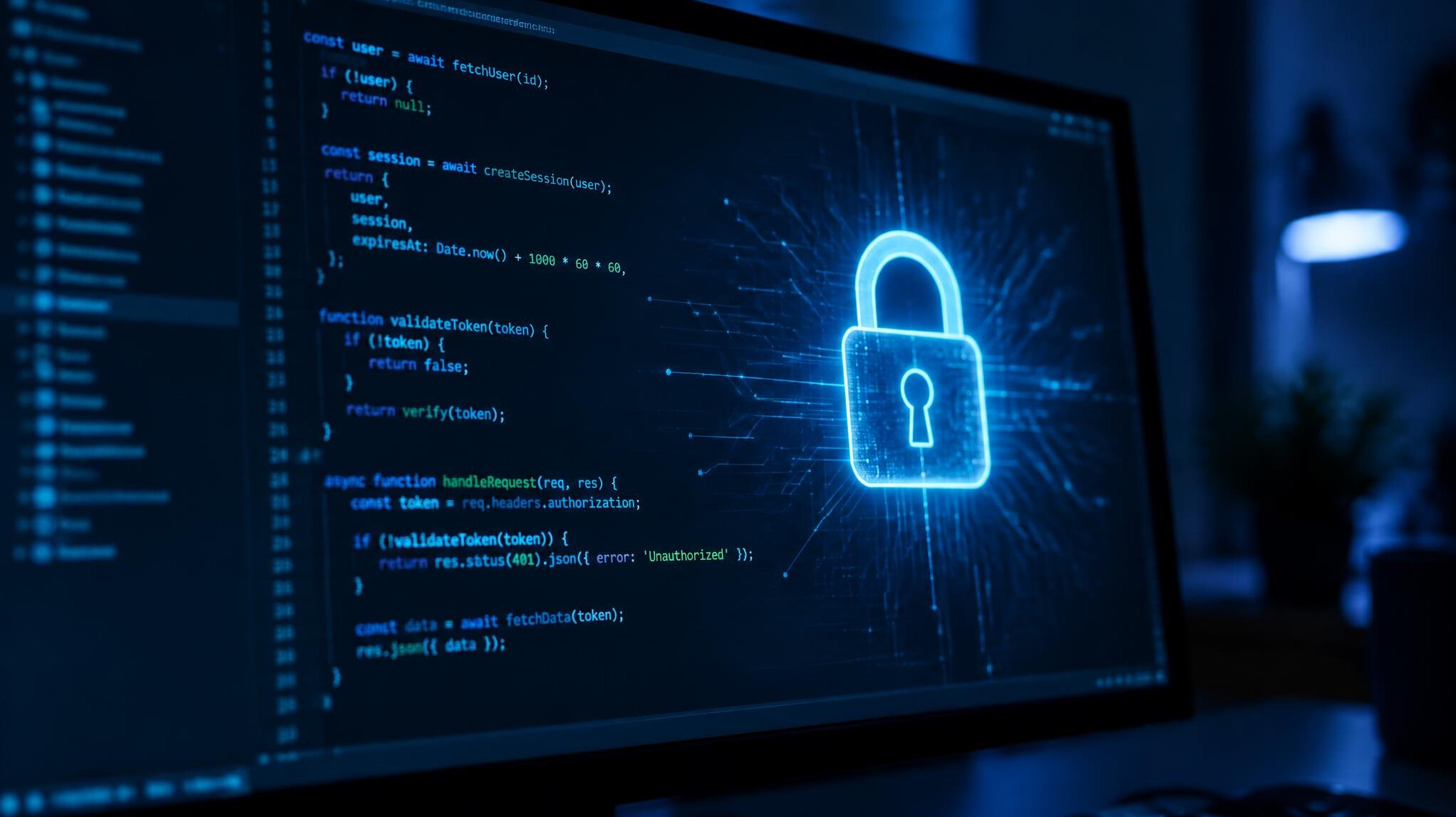 Digital security concept with code on screen